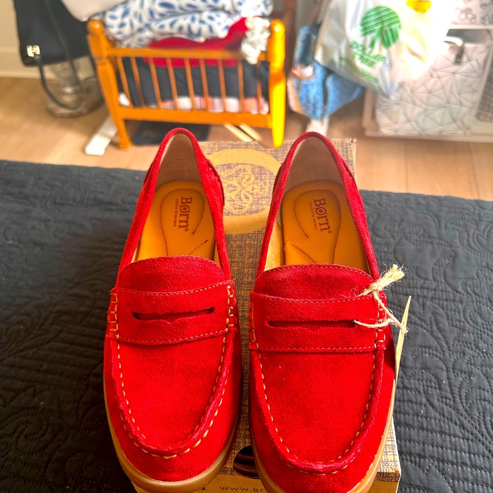 Born Red Flats Vibrant Suede Loafers